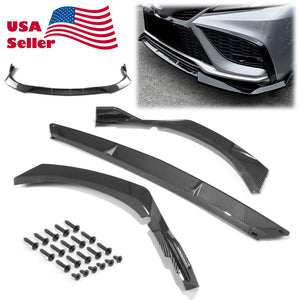 3pcs Front Bumper Lip For Toyota Camry Sport 2021 PC-89421 (Carbon Fiber Textured Black / Gloss Black / Matte)