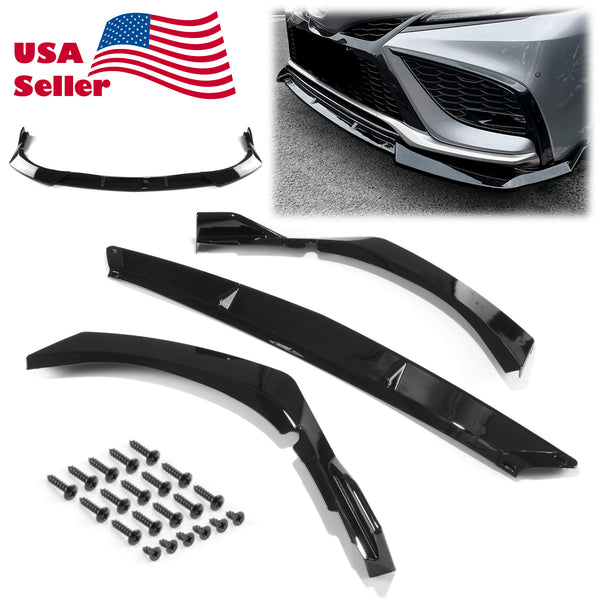 3pcs Front Bumper Lip For Toyota Camry Sport 2021 PC-89421 (Carbon Fiber Textured Black / Gloss Black / Matte)