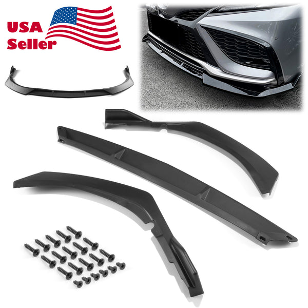 3pcs Front Bumper Lip For Toyota Camry Sport 2021 PC-89421 (Carbon Fiber Textured Black / Gloss Black / Matte)