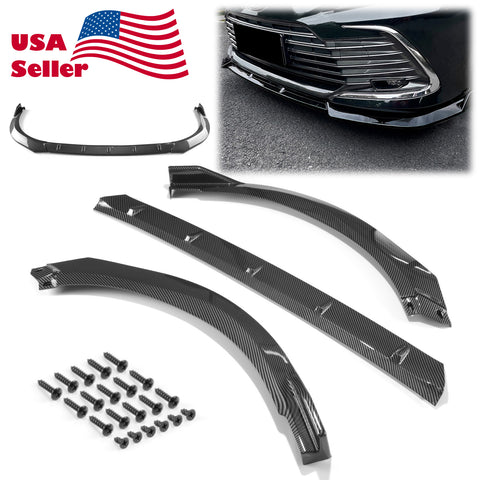 3pcs Front Bumper Lip For Toyota Camry Base 2021 PC-89422 (Carbon Fiber Textured / Gloss Black / Matte Black)