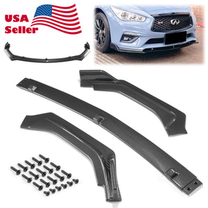 3pcs Front Bumper Lip For Infiniti Q50 Base 2018-2020 PC-89512 (Carbon Fiber Textured Black / Gloss Black / Matte Black)