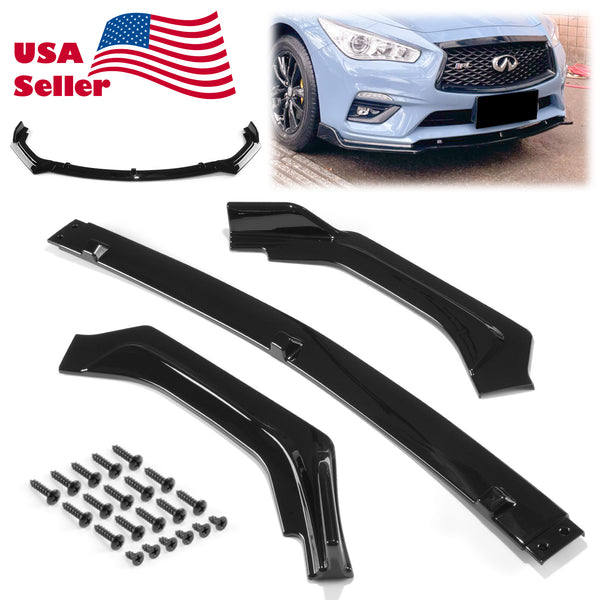 3pcs Front Bumper Lip For Infiniti Q50 Base 2018-2020 PC-89512 (Carbon Fiber Textured Black / Gloss Black / Matte Black)
