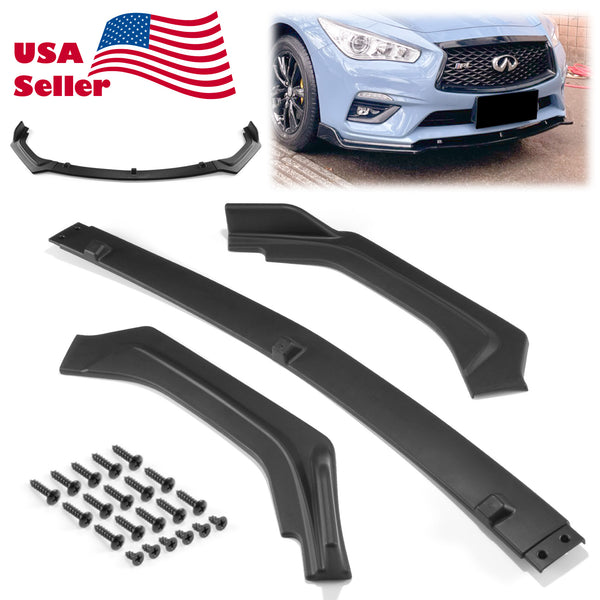 3pcs Front Bumper Lip For Infiniti Q50 Base 2018-2020 PC-89512 (Carbon Fiber Textured Black / Gloss Black / Matte Black)