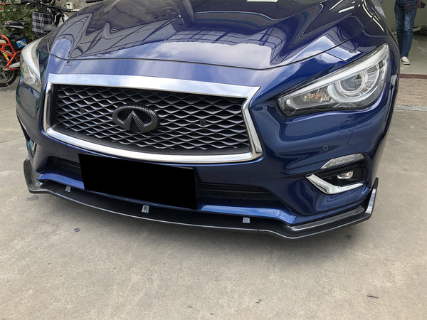 3pcs Front Bumper Lip For Infiniti Q50 Base 2018-2020 PC-89512 (Carbon Fiber Textured Black / Gloss Black / Matte Black)