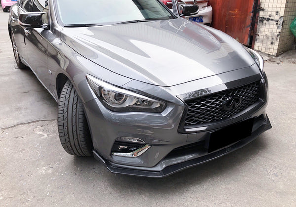 3pcs Front Bumper Lip For Infiniti Q50 Base 2018-2020 PC-89512 (Carbon Fiber Textured Black / Gloss Black / Matte Black)