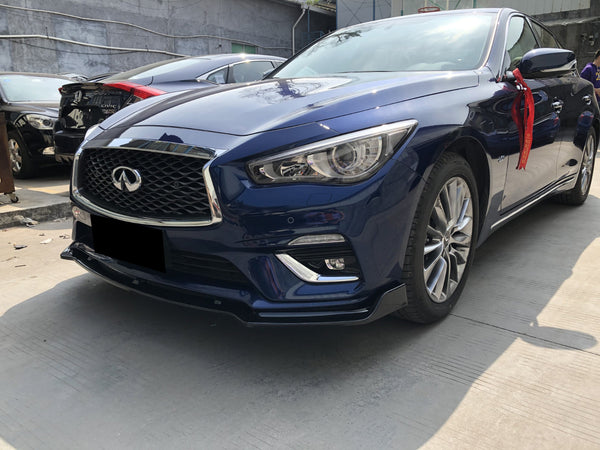 3pcs Front Bumper Lip For Infiniti Q50 Base 2018-2020 PC-89512 (Carbon Fiber Textured Black / Gloss Black / Matte Black)