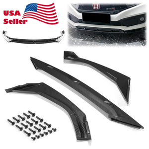 3pcs Front Bumper Lip For Honda Civic Sedan 2019-2020 PC89513 (Carbon Fiber Textured Black / Gloss Black / Matte Black)