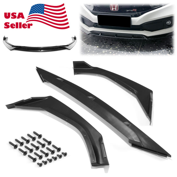 3pcs Front Bumper Lip For Honda Civic Sedan 2019-2020 PC89513 (Carbon Fiber Textured Black / Gloss Black / Matte Black)