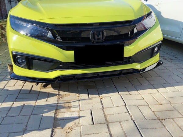 3pcs Front Bumper Lip For Honda Civic Sedan 2019-2020 PC89513 (Carbon Fiber Textured Black / Gloss Black / Matte Black)