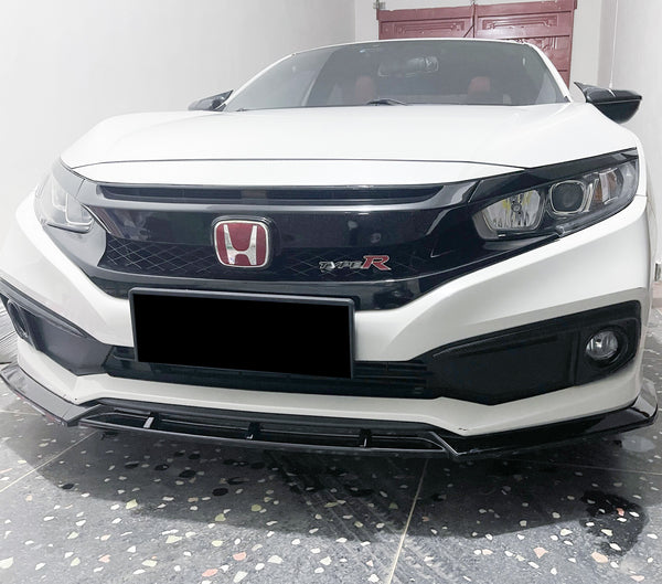 3pcs Front Bumper Lip For Honda Civic Sedan 2019-2020 PC89513 (Carbon Fiber Textured Black / Gloss Black / Matte Black)