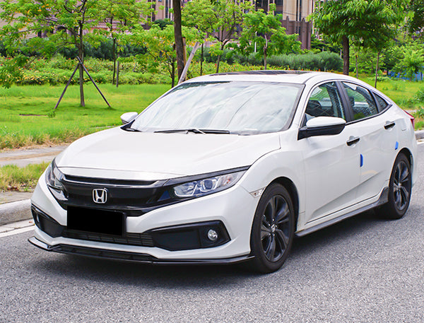3pcs Front Bumper Lip For Honda Civic Sedan 2019-2020 PC89513 (Carbon Fiber Textured Black / Gloss Black / Matte Black)