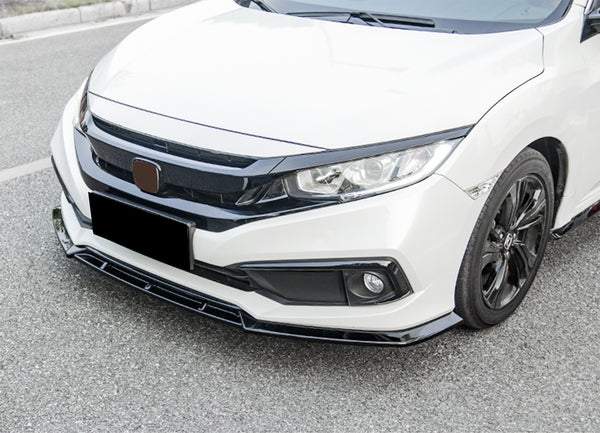 3pcs Front Bumper Lip For Honda Civic Sedan 2019-2020 PC89513 (Carbon Fiber Textured Black / Gloss Black / Matte Black)