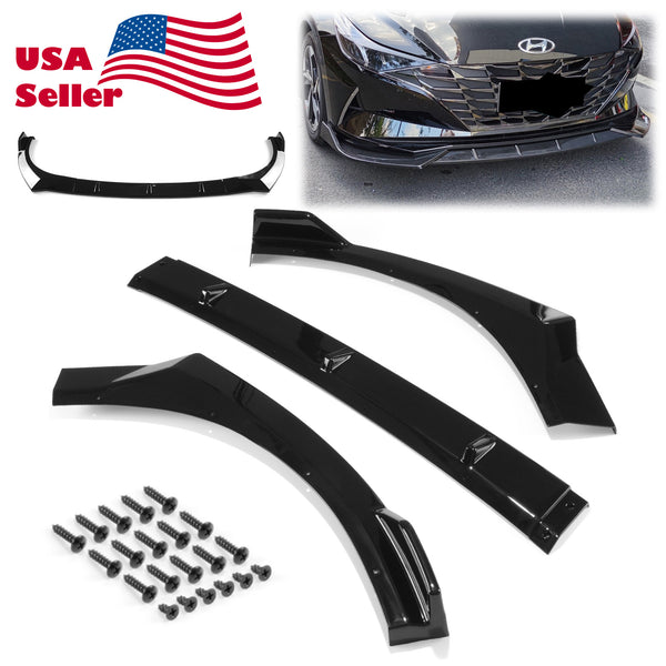 3pcs Front Bumper Lip For Hyundai Elantra 2021 PC-89543 (carbon Fiber Textured Black / Gloss Black / Matte Black)