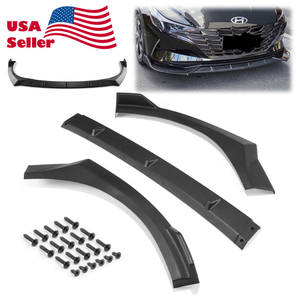 3pcs Front Bumper Lip For Hyundai Elantra 2021 PC-89543 (carbon Fiber Textured Black / Gloss Black / Matte Black)