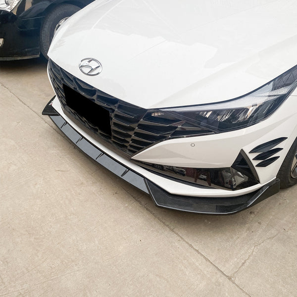 3pcs Front Bumper Lip For Hyundai Elantra 2021 PC-89543 (carbon Fiber Textured Black / Gloss Black / Matte Black)