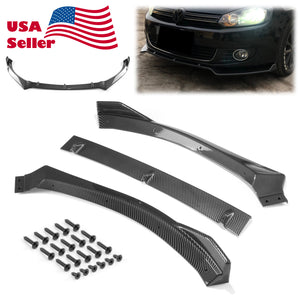 3pcs Front Bumper Lip For Volkswagen Golf 6 GTI Base 2010-2013 PC-89556 (Carbon Fiber Textured Black / Gloss Black / Matte Black)