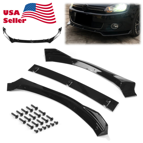 3pcs Front Bumper Lip For Volkswagen Golf 6 GTI Base 2010-2013 PC-89556 (Carbon Fiber Textured Black / Gloss Black / Matte Black)