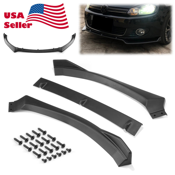 3pcs Front Bumper Lip For Volkswagen Golf 6 GTI Base 2010-2013 PC-89556 (Carbon Fiber Textured Black / Gloss Black / Matte Black)