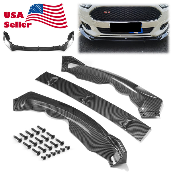 3pcs Front Bumper Lip For Ford Fusion Mondeo 2013-2016 PC-89569 (Carbon Fiber Textured Black / Gloss Black / Matte Black)