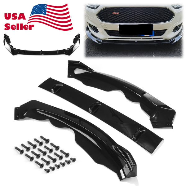 3pcs Front Bumper Lip For Ford Fusion Mondeo 2013-2016 PC-89569 (Carbon Fiber Textured Black / Gloss Black / Matte Black)