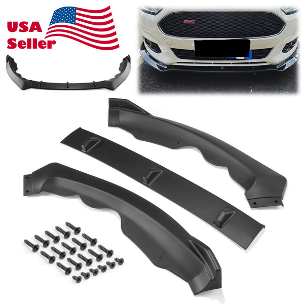 3pcs Front Bumper Lip For Ford Fusion Mondeo 2013-2016 PC-89569 (Carbon Fiber Textured Black / Gloss Black / Matte Black)