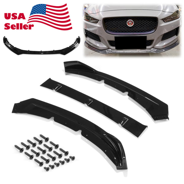 3pcs Front Bumper Lip For Jaguar XE 2017-2018 PC-89572 (Carbon Fiber Textured Black / Gloss Black / Matte Black)