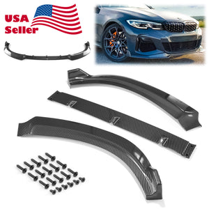 3pcs Front Bumper Lip For BMW Series 3 G20 non-M 2019-2022 PC-89574 (Carbon Fiber Textured Black / Gloss Black / Matte Black)