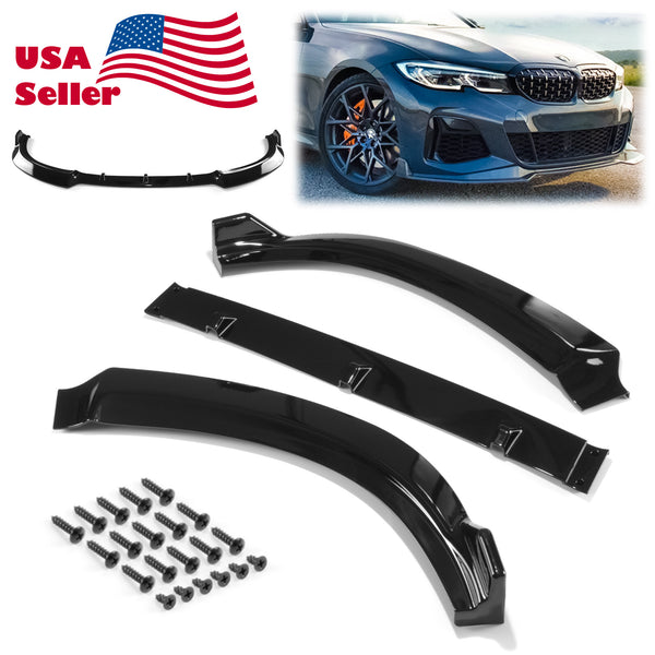 3pcs Front Bumper Lip For BMW Series 3 G20 non-M 2019-2022 PC-89574 (Carbon Fiber Textured Black / Gloss Black / Matte Black)
