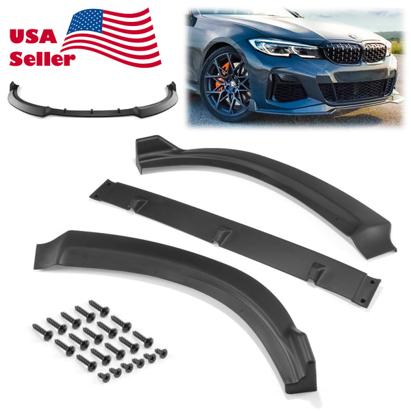 3pcs Front Bumper Lip For BMW Series 3 G20 non-M 2019-2022 PC-89574 (Carbon Fiber Textured Black / Gloss Black / Matte Black)