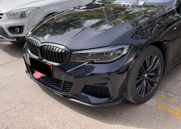 3pcs Front Bumper Lip For BMW Series 3 G20 non-M 2019-2022 PC-89574 (Carbon Fiber Textured Black / Gloss Black / Matte Black)