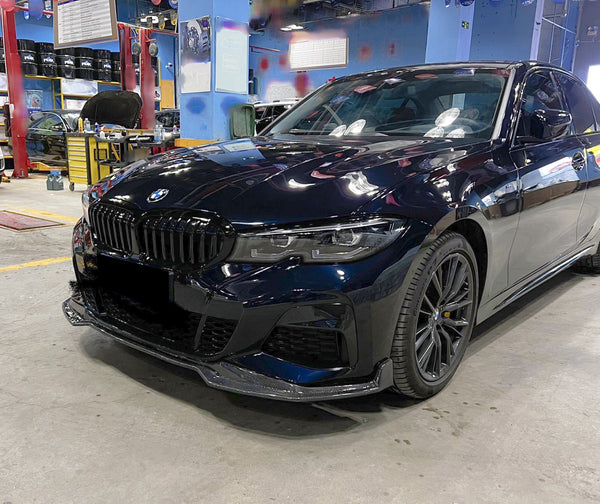 3pcs Front Bumper Lip For BMW Series 3 G20 non-M 2019-2022 PC-89574 (Carbon Fiber Textured Black / Gloss Black / Matte Black)