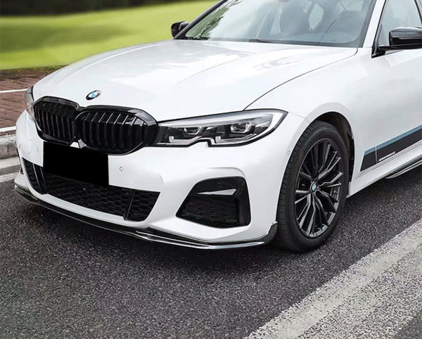 3pcs Front Bumper Lip For BMW Series 3 G20 non-M 2019-2022 PC-89574 (Carbon Fiber Textured Black / Gloss Black / Matte Black)