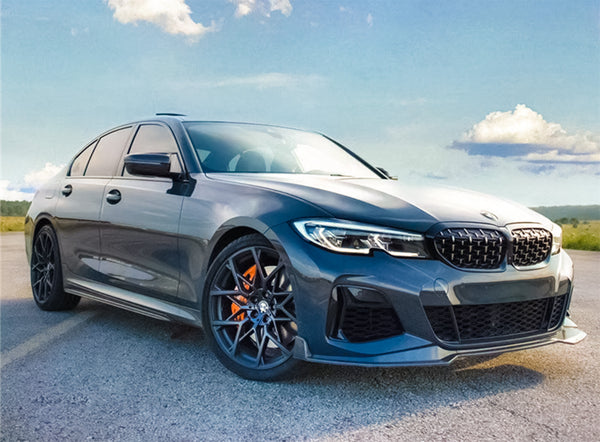 3pcs Front Bumper Lip For BMW Series 3 G20 non-M 2019-2022 PC-89574 (Carbon Fiber Textured Black / Gloss Black / Matte Black)