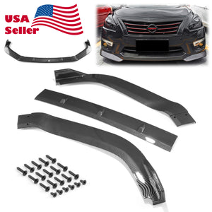 3pcs Front Bumper Lip For Nissan Altima 2013-2015 PC-89578 (Carbon Fiber Textured Black / Gloss Black / Matte Black)