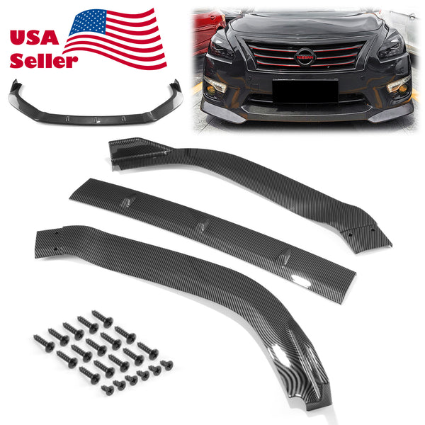 3pcs Front Bumper Lip For Nissan Altima 2013-2015 PC-89578 (Carbon Fiber Textured Black / Gloss Black / Matte Black)