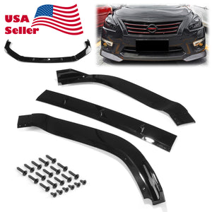 3pcs Front Bumper Lip For Nissan Altima 2013-2015 PC-89578 (Carbon Fiber Textured Black / Gloss Black / Matte Black)
