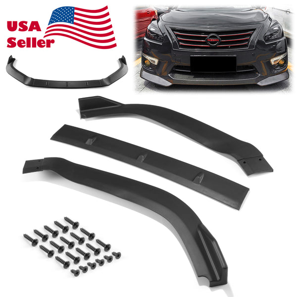 3pcs Front Bumper Lip For Nissan Altima 2013-2015 PC-89578 (Carbon Fiber Textured Black / Gloss Black / Matte Black)