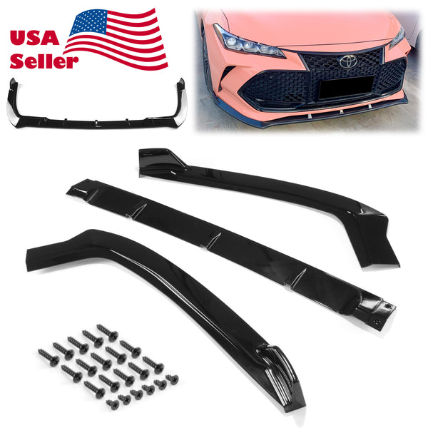 3pcs Front Bumper Lip For Toyota Avalon 2019-2022 PC-89585 (Carbon Fiber Textured Black / Gloss Black / Matte Black)