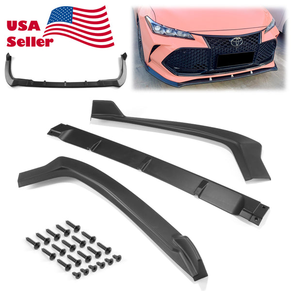 3pcs Front Bumper Lip For Toyota Avalon 2019-2022 PC-89585 (Carbon Fiber Textured Black / Gloss Black / Matte Black)