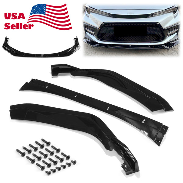 3pcs Front Bumper Lip For Toyota Corolla SE 2020 PC-89593 (Carbon Fiber Textured Black / Gloss Black / Matte Black)