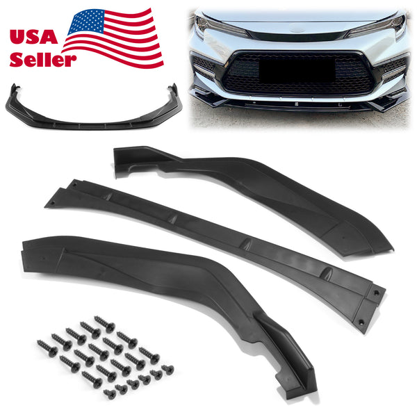 3pcs Front Bumper Lip For Toyota Corolla SE 2020 PC-89593 (Carbon Fiber Textured Black / Gloss Black / Matte Black)