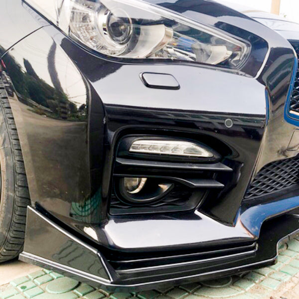 3pcs Front Bumper Lip for Infiniti Q50 Sport 2014-2017 PC-89630 (Carbon Fiber Textured Black / Gloss Black / Matte Black)