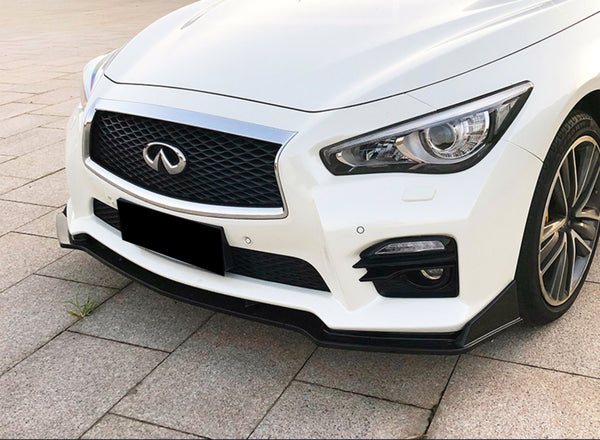 3pcs Front Bumper Lip for Infiniti Q50 Sport 2014-2017 PC-89630 (Carbon Fiber Textured Black / Gloss Black / Matte Black)