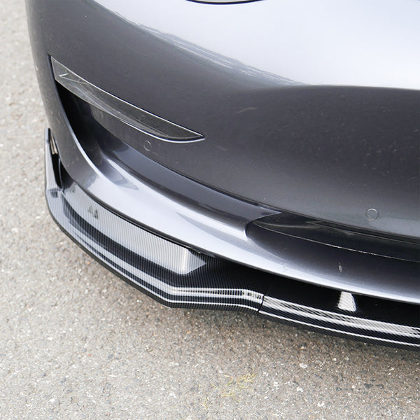 3pcs Front Bumper Lip for Tesla Model3 2018-2020 PC-89664 (Carbon Fiber Textured Black / Gloss Black / Matte Black)