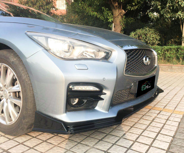 3pcs Front Bumper Lip for Infiniti Q50 2014-2017 PC-89666 (Carbon Fiber Textured Black / Gloss Black / Matte Black)