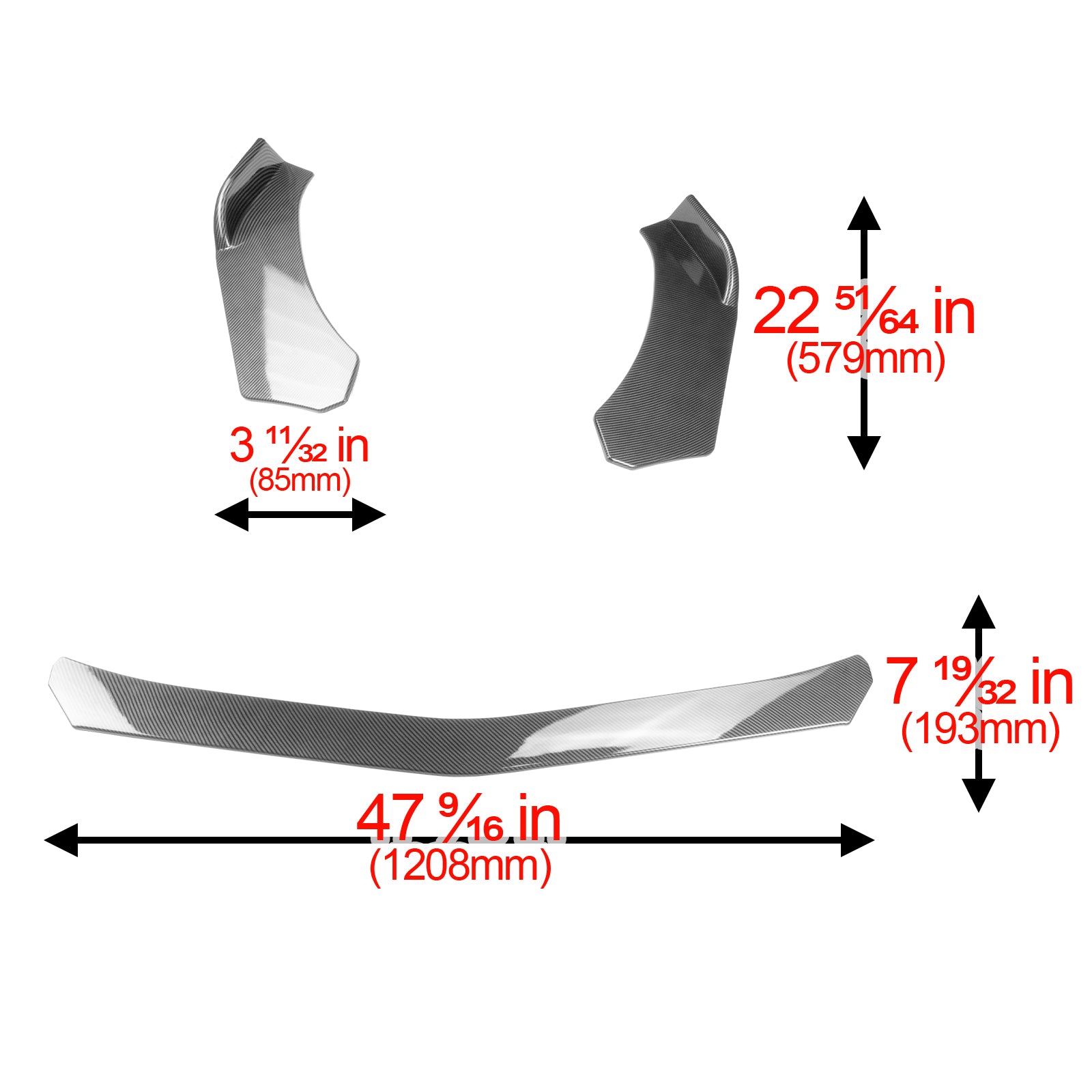 3pcs Front Bumper Lip Universal PC-89668 (Carbon Fiber Textured