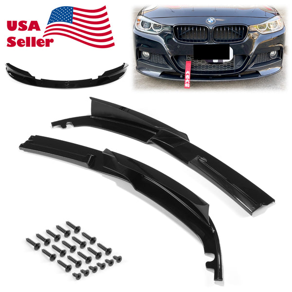 3pcs Front Bumper Lip For BMW Series 3 F30 F35 M Sport 2012-2018 PC-89673 (Carbon Fiber Textured Black / Gloss Black / Matte Black)