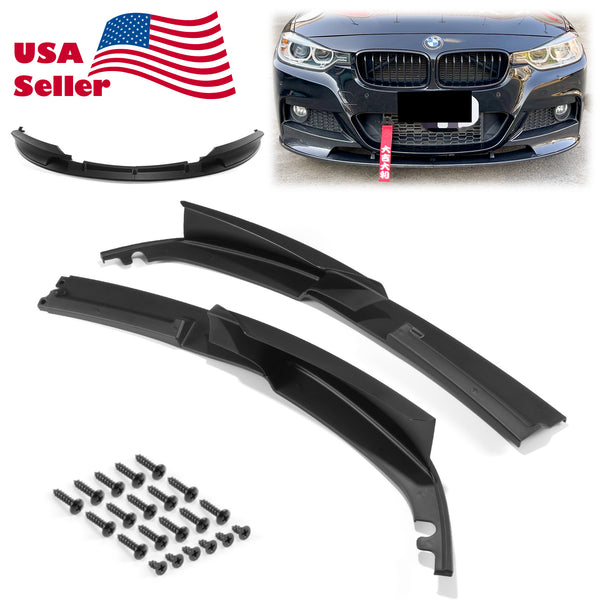 3pcs Front Bumper Lip For BMW Series 3 F30 F35 M Sport 2012-2018 PC-89673 (Carbon Fiber Textured Black / Gloss Black / Matte Black)