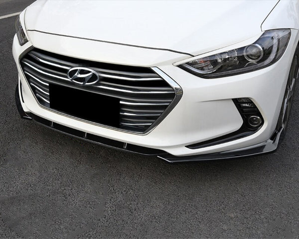 3pcs Front Bumper Lip For Hyundai Elantra 2016-2020 PC-89679 (Carbon Fiber Textured Black / Gloss Black / Matte Black)