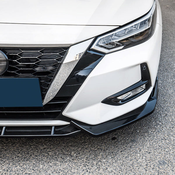 3pcs Front Bumper Lip For Nissan Sentra 2020-2022 PC-89682 (Carbon Fiber Textured Black / Gloss Black / Matte Black)
